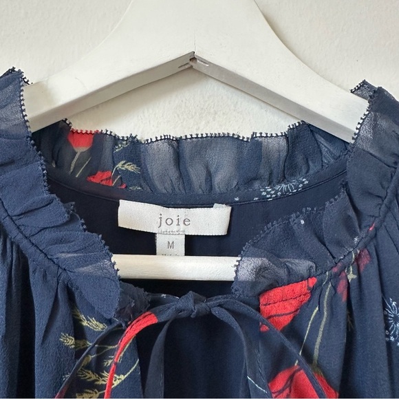 Joie Rafaella Floral 100% Silk Chiffon Blouse In Blue Size M - Picture 8 of 9